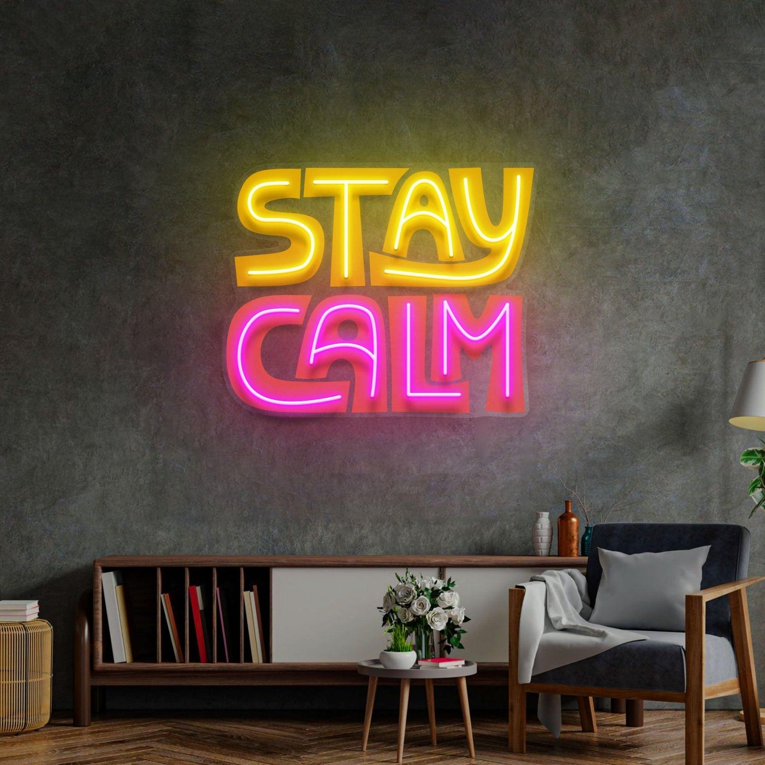 Stay Calm Two-Tone Yellow Red Uv Printed Led Neon Sign For Retro Home Decor | Shineneon
