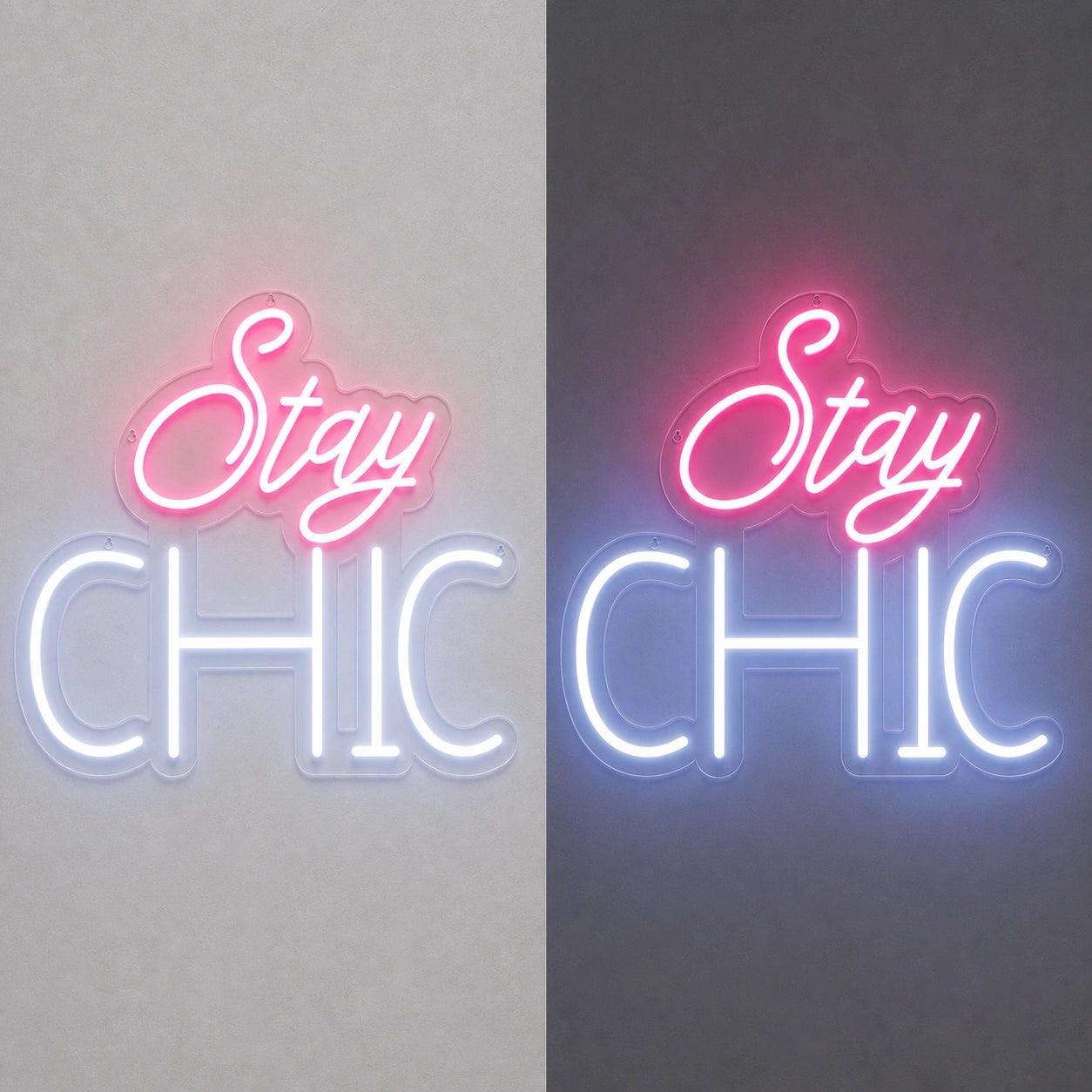 Stay Chic LED Neon Sign Garage Man Cave Neon Sign day and night comparison