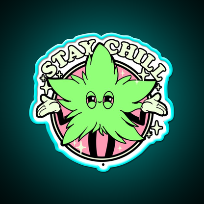 Stay Chill Hemp Inspired Green Leaf Led Neon Sign Rgb Color - Size and dimension reference