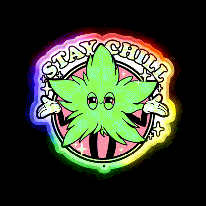 Stay Chill Hemp Inspired Green Leaf Led Neon Sign Rgb Color - LED neon sign close-up detail