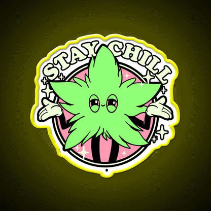 Stay Chill Hemp Inspired Green Leaf Led Neon Sign Rgb Color - Custom LED neon sign front view