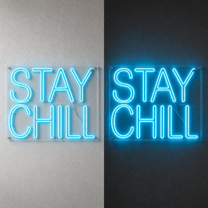 Stay Chill LED Neon Sign Garage Man Cave Neon Sign day and night comparison