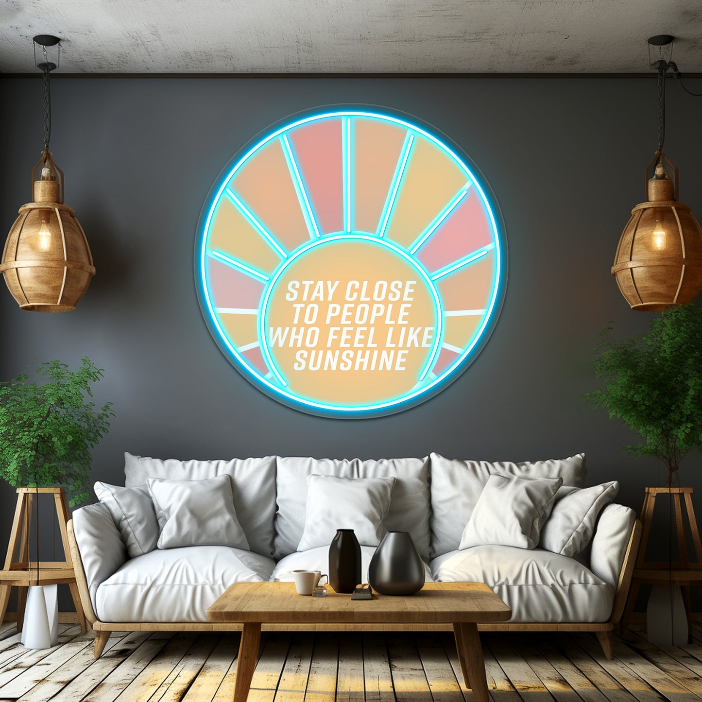 Stay Close To People Who Feel Like Sunshine Neon Signs Artwork For Home Decor