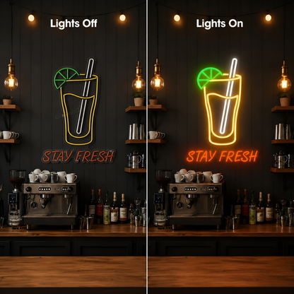Stay Fresh LED Neon Sign - 06 Day Night Comparison