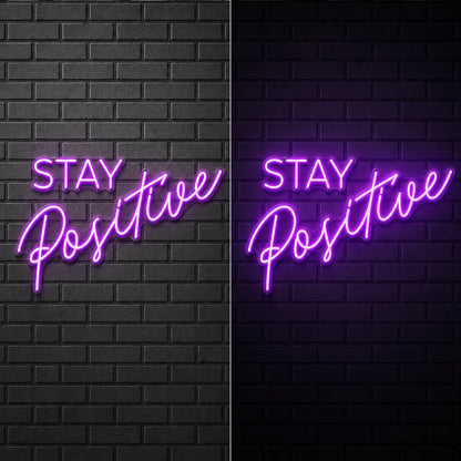 Stay Positive LED Neon Sign Garage Man Cave Neon Sign day and night comparison
