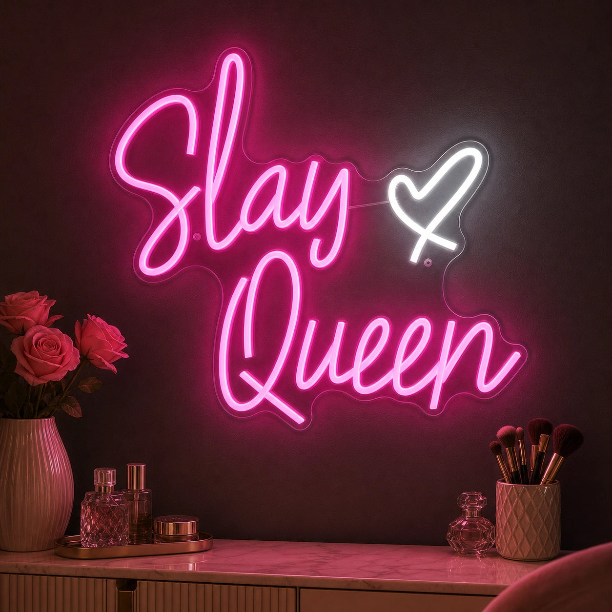 Stay Queen LED Neon Sign Garage Man Cave Neon Sign real lifestyle scene