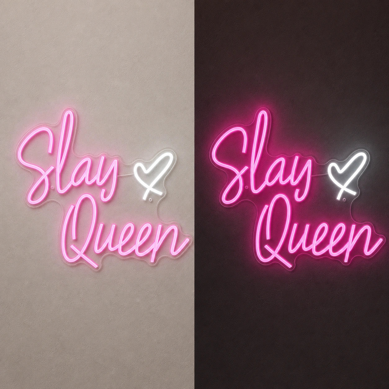 Stay Queen LED Neon Sign Garage Man Cave Neon Sign day and night comparison