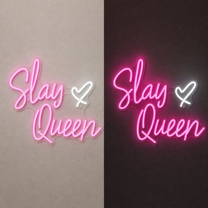 Stay Queen LED Neon Sign Garage Man Cave Neon Sign day and night comparison