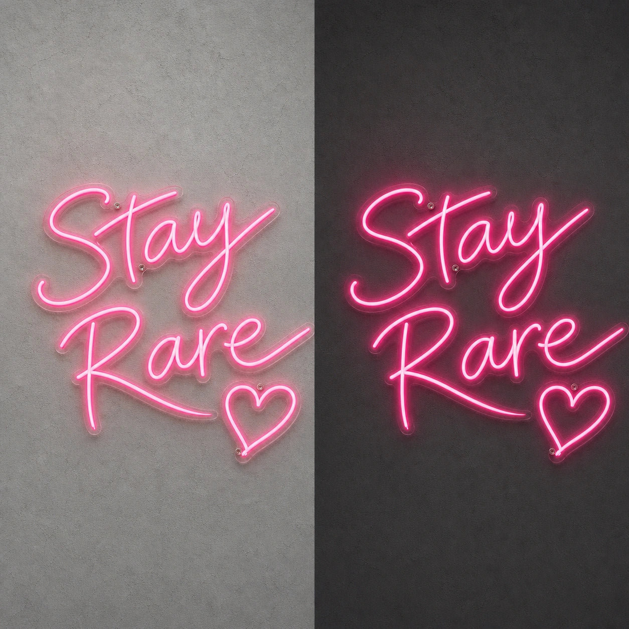 Stay Rare LED Neon Sign Garage Man Cave Neon Sign day and night comparison