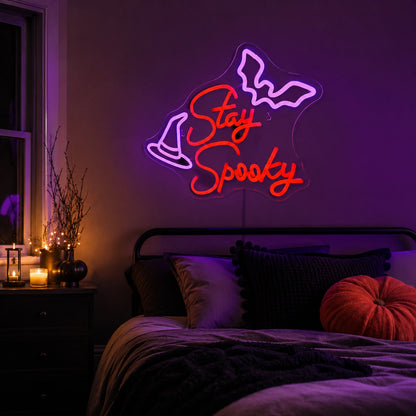 Stay Spooky Bats Witch Hat LED Neon Sign real lifestyle scene