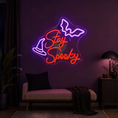 Stay Spooky Bats Witch Hat LED Neon Sign - Shineneon