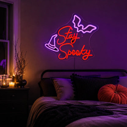 Stay Spooky Bats Witch Hat LED Neon Sign - Shineneon