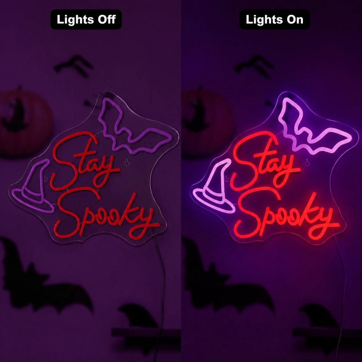 Stay Spooky Bats Witch Hat LED Neon Sign - Shineneon