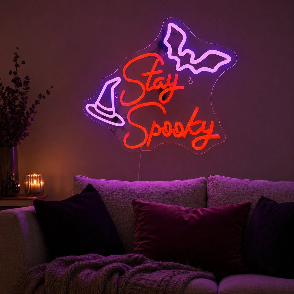 Stay Spooky Bats Witch Hat LED Neon Sign - Shineneon