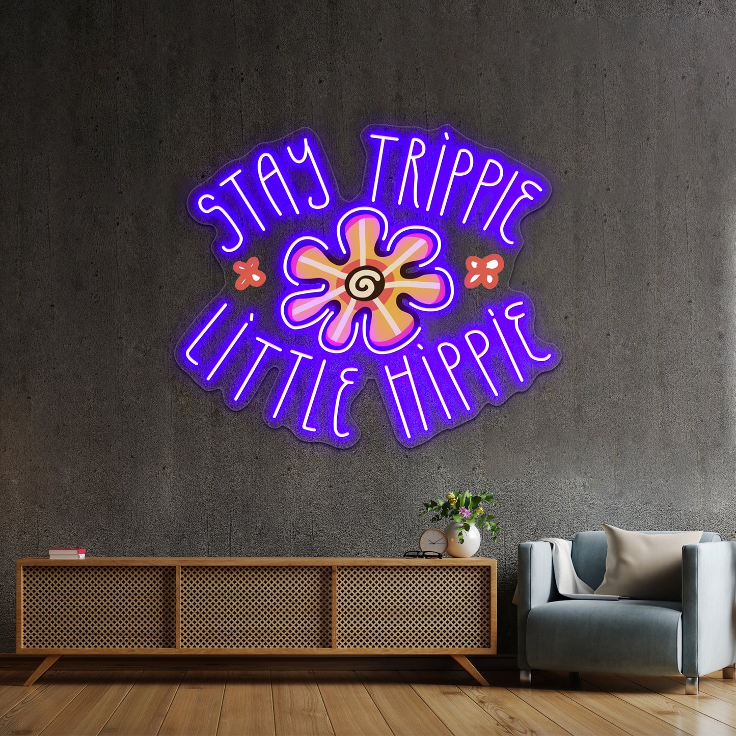 Stay Trippie Little Hippie Flower Neon Sign Artwork For Bar Neon Signs