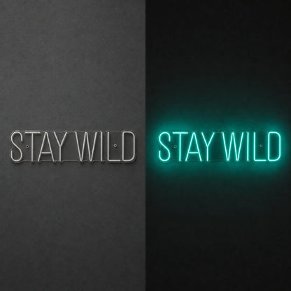Stay Wild LED Neon Sign Garage Man Cave Neon Sign day and night comparison