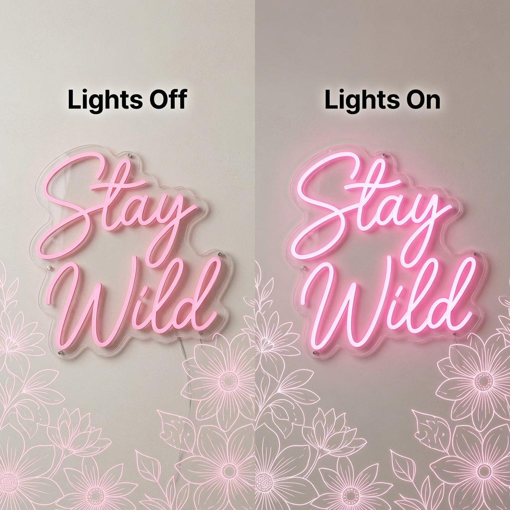 Stay Wild Lettering Home Decor LED Neon Sign - 06 Day Night Comparison