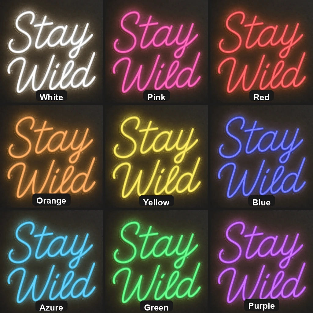 Stay Wild Wall Decor LED Neon Sign Garage Man Cave Neon Sign color grid