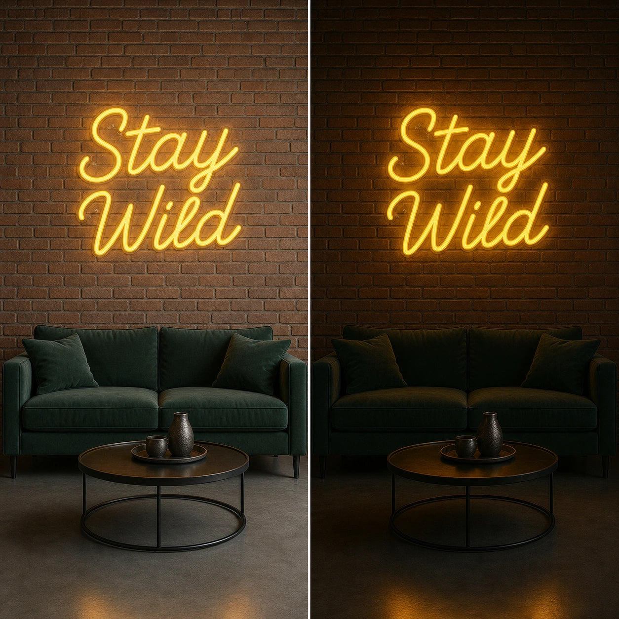 Stay Wild Wall Decor LED Neon Sign Garage Man Cave Neon Sign day and night comparison
