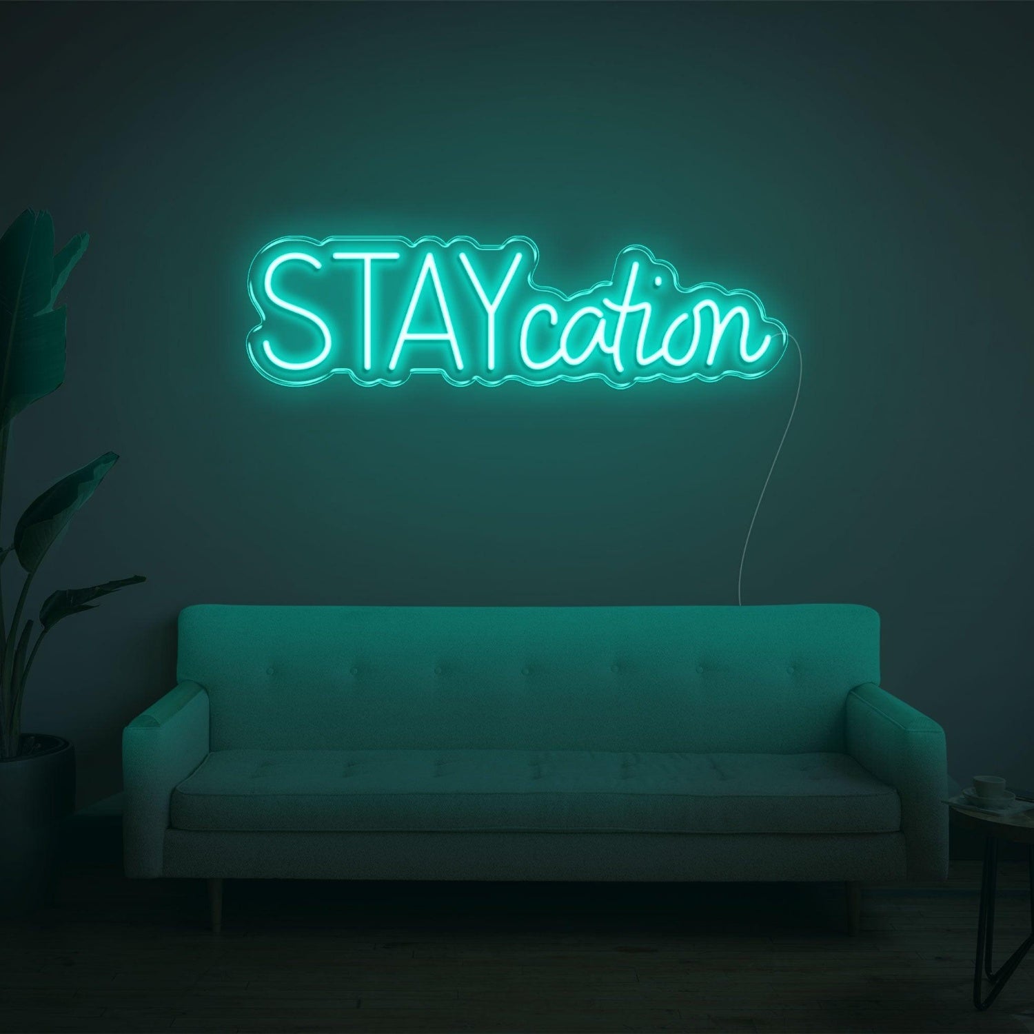 Staycation Warm Yellow Led Neon Sign With Curvy Font For Cozy Living Room Decor | Shineneon
