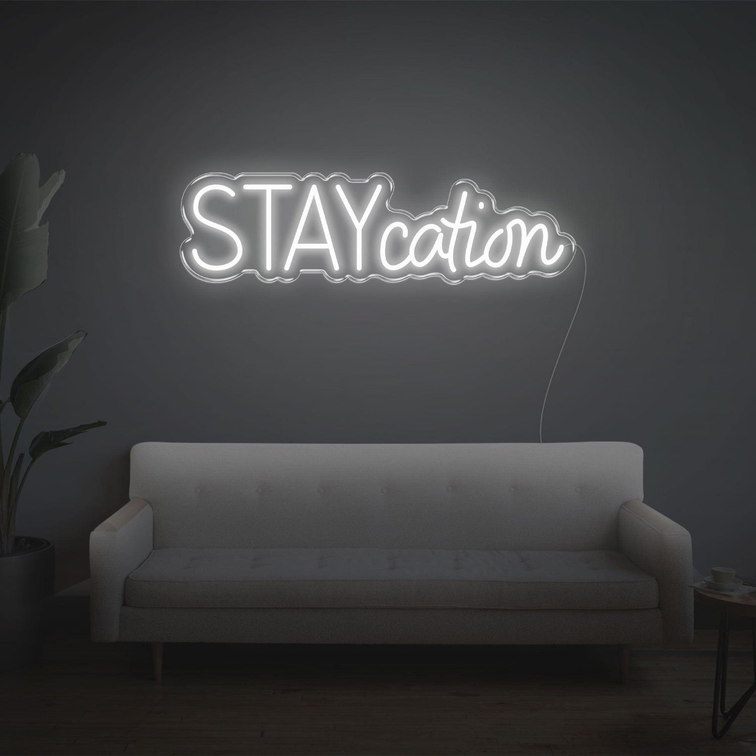 Staycation Warm Yellow Led Neon Sign With Curvy Font For Cozy Living Room Decor | Shineneon
