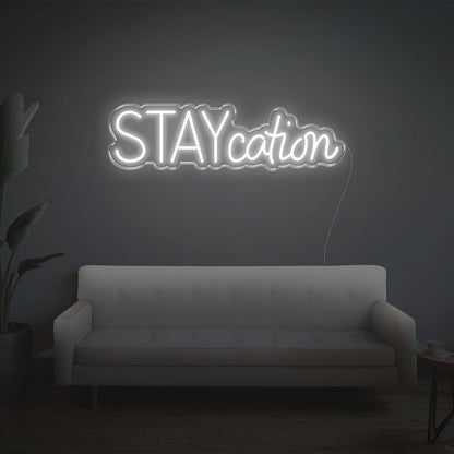 Staycation Warm Yellow Led Neon Sign With Curvy Font For Cozy Living Room Decor | Shineneon