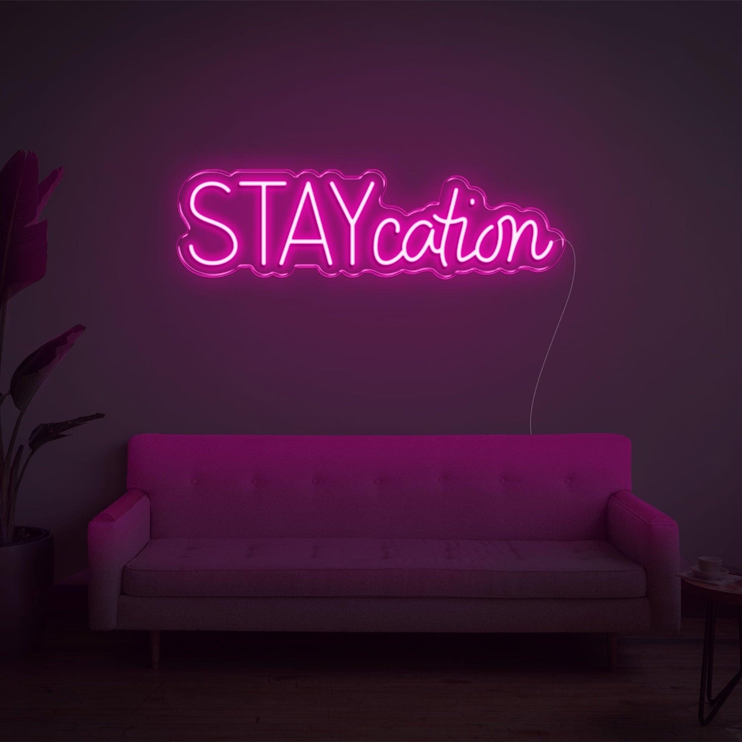 Staycation Warm Yellow Led Neon Sign With Curvy Font For Cozy Living Room Decor | Shineneon