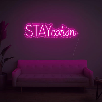 Staycation Warm Yellow Led Neon Sign With Curvy Font For Cozy Living Room Decor | Shineneon