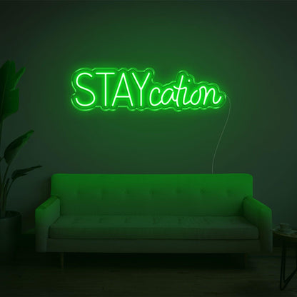 Staycation Warm Yellow Led Neon Sign With Curvy Font For Cozy Living Room Decor | Shineneon