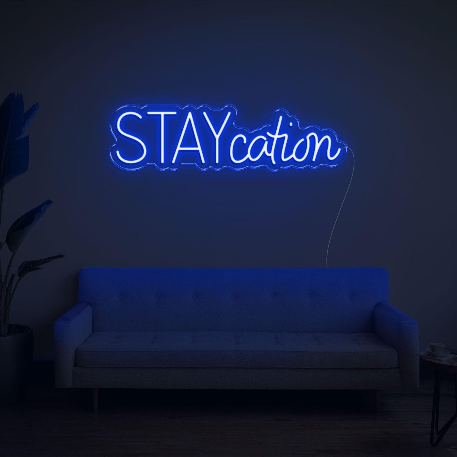 Staycation Warm Yellow Led Neon Sign With Curvy Font For Cozy Living Room Decor | Shineneon