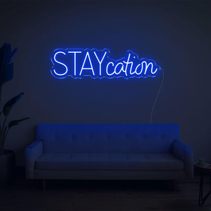 Staycation Warm Yellow Led Neon Sign With Curvy Font For Cozy Living Room Decor | Shineneon