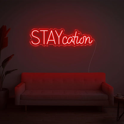 Staycation Warm Yellow Led Neon Sign With Curvy Font For Cozy Living Room Decor | Shineneon