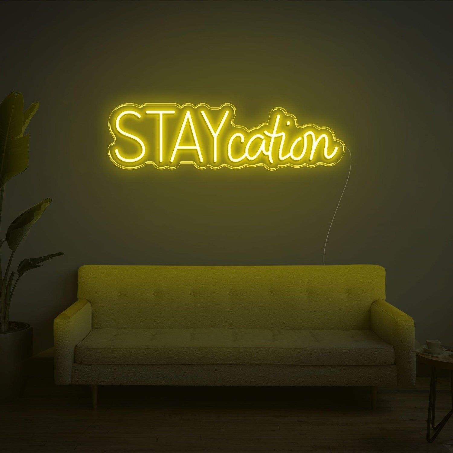 Staycation Warm Yellow Led Neon Sign With Curvy Font For Cozy Living Room Decor | Shineneon