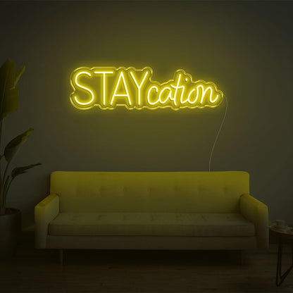 Staycation Warm Yellow Led Neon Sign With Curvy Font For Cozy Living Room Decor | Shineneon