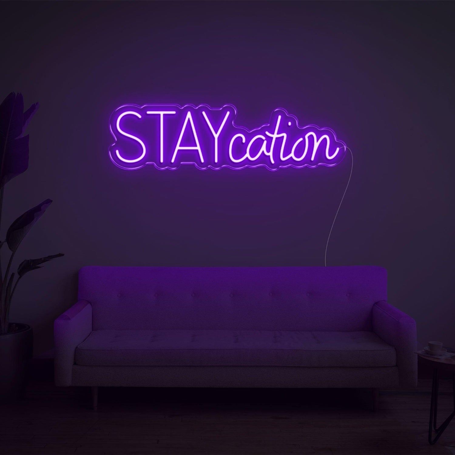 Staycation Warm Yellow Led Neon Sign With Curvy Font For Cozy Living Room Decor | Shineneon