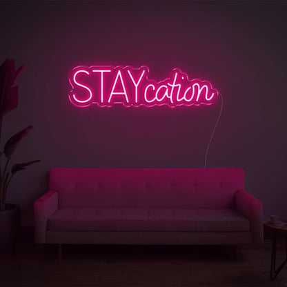 Staycation Warm Yellow Led Neon Sign With Curvy Font For Cozy Living Room Decor | Shineneon