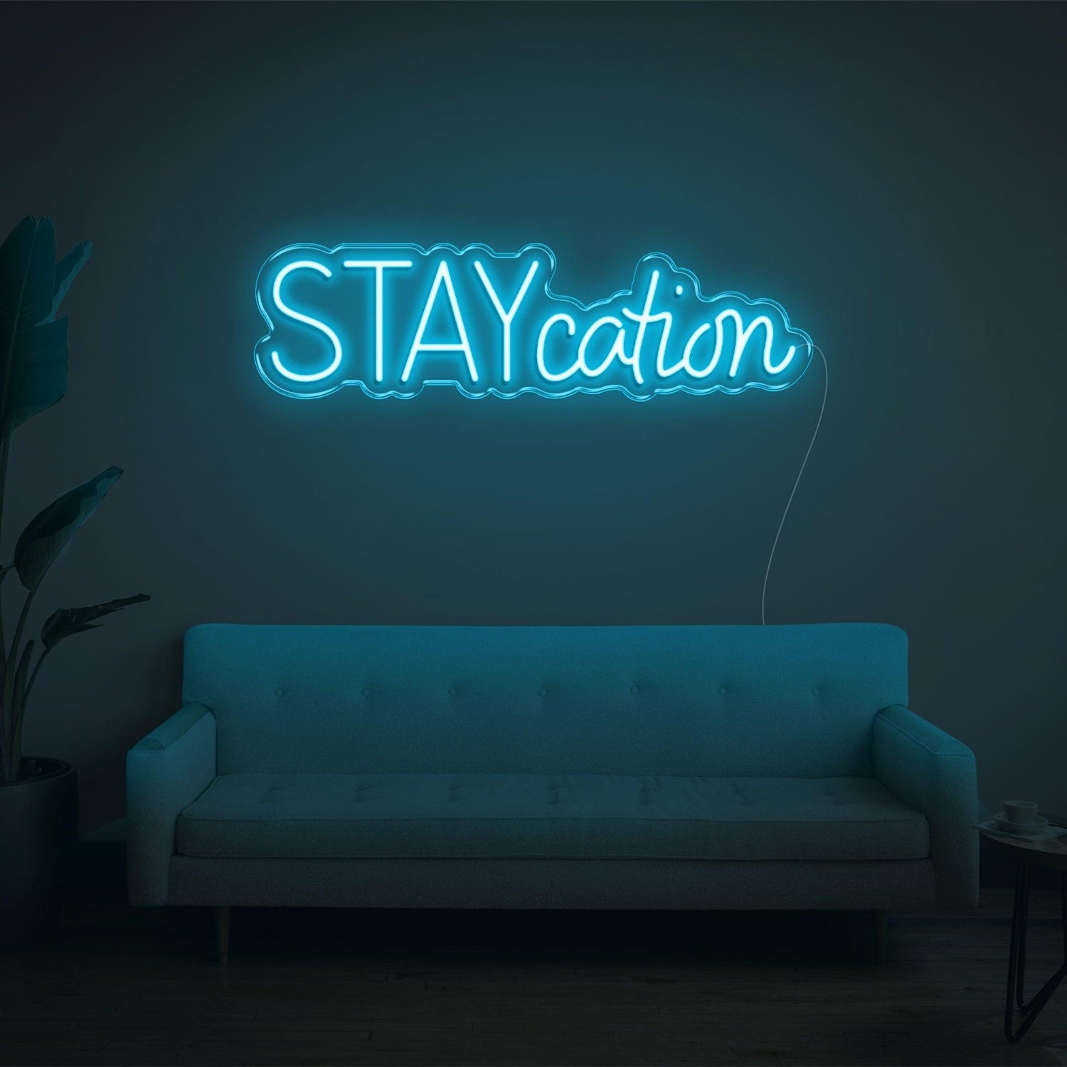 Staycation Warm Yellow Led Neon Sign With Curvy Font For Cozy Living Room Decor | Shineneon