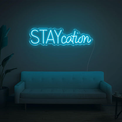 Staycation Warm Yellow Led Neon Sign With Curvy Font For Cozy Living Room Decor | Shineneon