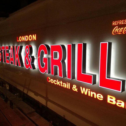 Steak And Grill Cocktail And Wine Bar 3D Backlit Letters Business Metal Led Sign - Shineneon
