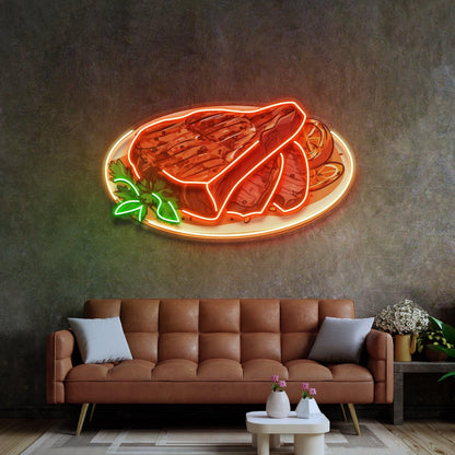 Steak Beef Vibrant Uv Printed Led Neon Sign For Restaurant Bar Wall Decor | Shineneon