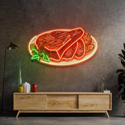 Steak Beef Vibrant Uv Printed Led Neon Sign For Restaurant Bar Wall Decor | Shineneon