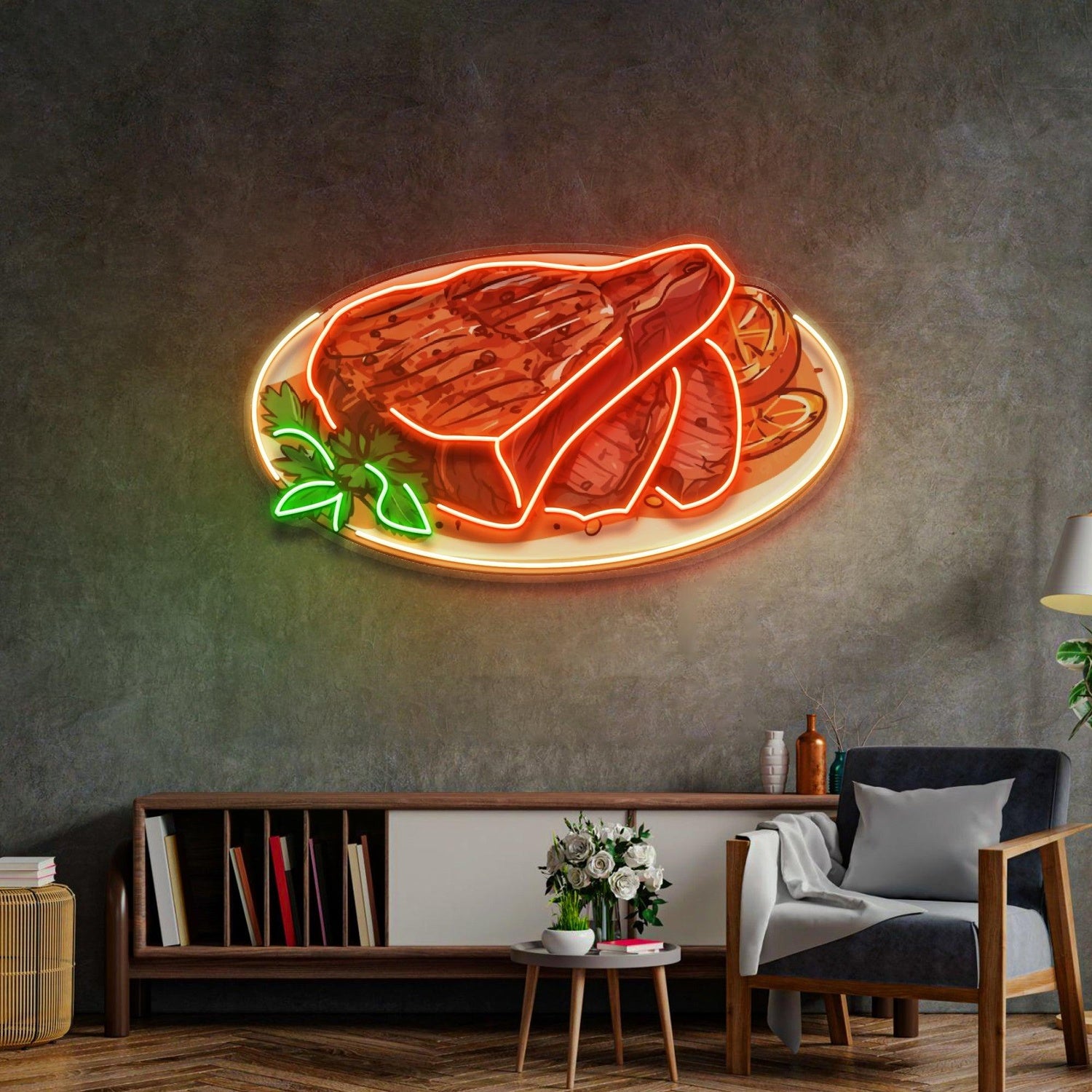 Steak Beef Vibrant Uv Printed Led Neon Sign For Restaurant Bar Wall Decor | Shineneon