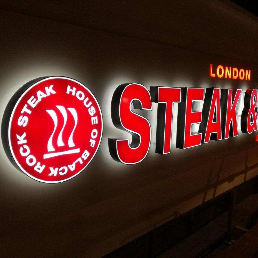 Steak House And Bbq With Logo 3D Frontlit Letters Metal Led Sign