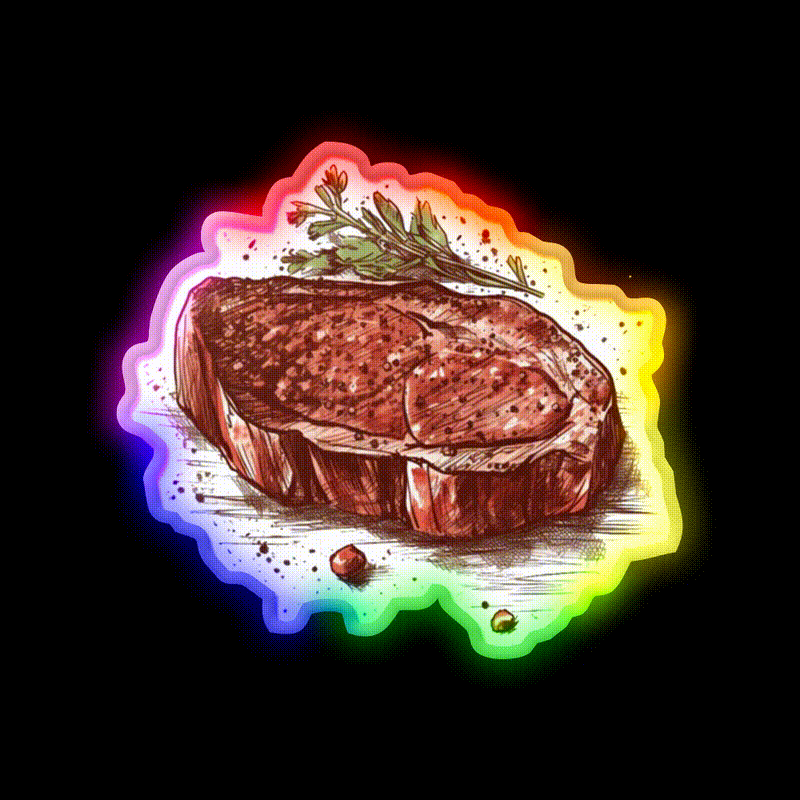 Steak Snack Food Led Neon Sign Rgb Color - LED neon sign close-up detail