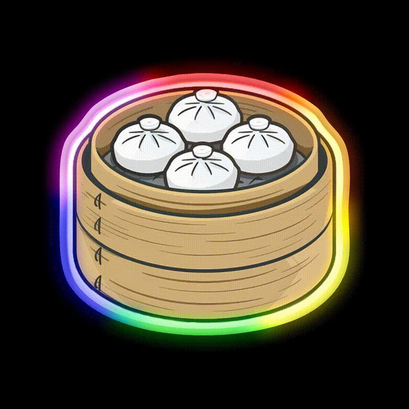 Steamed Buns In A Bamboo Steamer Led Neon Sign Chinese Food Rgb Color - LED neon sign close-up detail