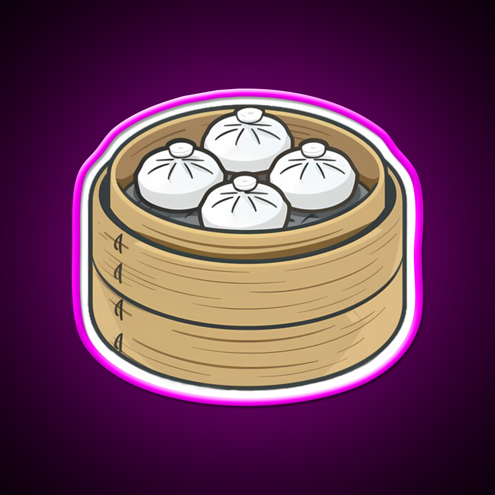 Steamed Buns In A Bamboo Steamer Led Neon Sign Chinese Food Rgb Color - Neon sign mounted on wall in room