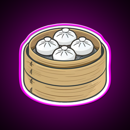 Steamed Buns In A Bamboo Steamer Led Neon Sign Chinese Food Rgb Color - Neon sign mounted on wall in room