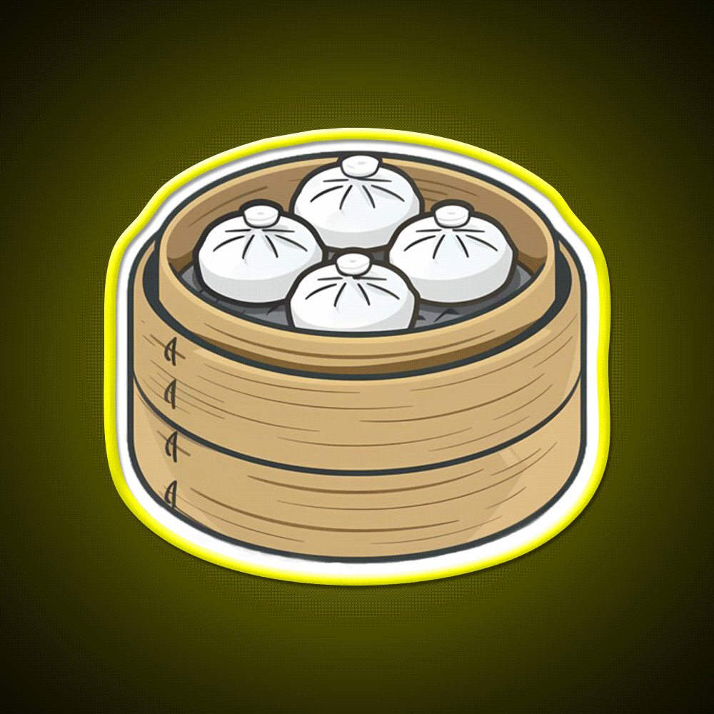 Steamed Buns In A Bamboo Steamer Led Neon Sign Chinese Food Rgb Color - Custom LED neon sign front view