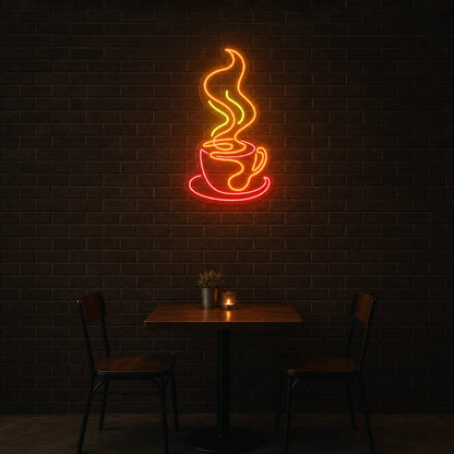 Steaming Coffee Cup And Saucer LED Neon Sign Garage Man Cave Neon Sign size image