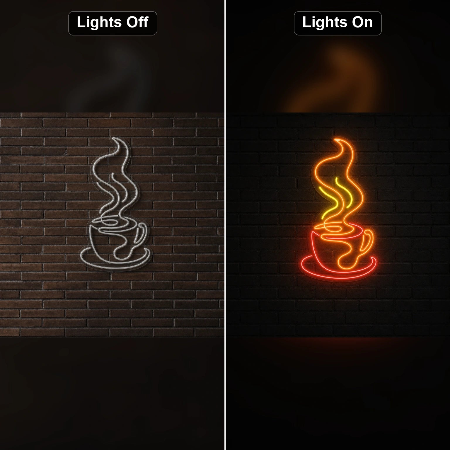 Steaming Coffee Cup And Saucer LED Neon Sign Garage Man Cave Neon Sign day and night comparison